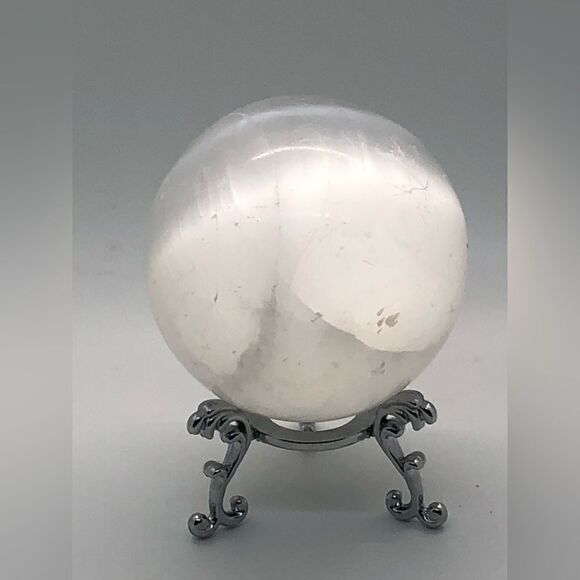 Crystal Selenite Ball, Polished Quartz Sphere on tripod stand - Picture 1 of 16